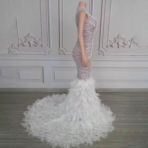 Vestido De Noche De lujo para mujer con <span class=keywords><strong>plumas</strong></span> De cristal manga larga estampado De leopardo Slim Fit Vestidos De Noche para graduación Ao vestido largo - Product Image 5