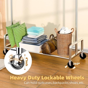 <span class=keywords><strong>Porte</strong></span>-vêtements robuste en acier inoxydable avec roulettes, support de rangement pour vêtements sur pied - Product Image 4