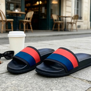 Summer Luxury Men Striped <b>Slide</b> Sandals Casual Summer Beach Shoes Non Slip Open Toe Designer Slippers For Outdoor Beach Slippers - Product Image 1