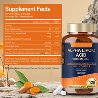 Acide alpha-lipoïque 1000 mg en capsules avec curcuma, vitamines C, E, B12, sélénium, complément alimentaire, 120 capsules, formule 6-en-1