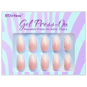 Private Label 30pcs Soft Gel Press On Fake Nails Short Almond Square False Nails Handmade French Gel Press On Nails