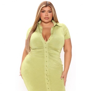 Robe longue moulante décontractée et sexy pour femme, froncée à boutons sur le devant, qualité supérieure, fabrication OEM - Product Image 3