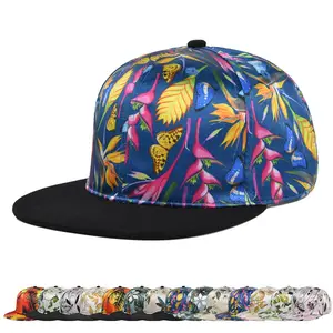 Gorra de béisbol de ala plana con estampado de Graffiti, sombrero de béisbol con estampado de plantas de Hip Hop de alta calidad, logotipo bordado personalizado, 6 paneles, Snapback, cuerda