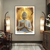 Lampe murale LED décorative avec peinture murale bouddhiste, portrait de Bouddha doré, design moderne et actuel, pour la décoration de la maison