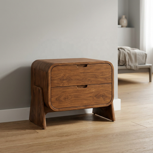 Mueble de Salón de Madera de Mango Maciza con 2 Cajones, Frente Redondeado y Patas Anguladas |   Muebles de Sala de Estar Modernos de Mediados de Siglo - Product Image 1