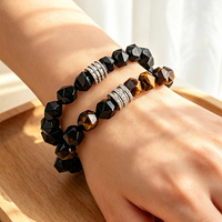 Bracelet extensible en pierres précieuses naturelles facettées de 10 mm, obsidienne, œil de tigre, cristal, bracelet élastique, bijoux énergétiques de guérison
