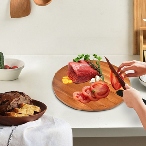 Tabla de cortar de madera de acacia con mango, tabla de cortar de madera, paleta redonda para queso, carne, fruta, Pizza, pan, hornear - Product Image 5