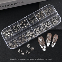 12 Grilles de Breloques d'Ongles Halloween, Décorations Métalliques Rétro en Argent Vieilli, Bijoux d'Ongles Gothiques Punk avec Crâne, Citrouille, Étoile, Chat