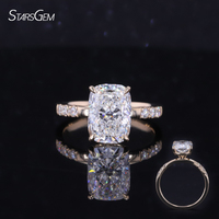 Anillo de Compromiso Starsem de Oro Sólido de 14k con Diamante Cultivado en Laboratorio de Corte Cojín Alargado de 3CT