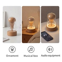 Boîte à musique en bois en forme de méduse, haut-parleur, veilleuse, dôme en verre, lumière d'ambiance chaude, ornement de table, décoration, cadeau