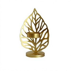 Porte-bougie en métal au design classique, de qualité supérieure, couleur or, taille personnalisée, forme de feuille - Product Image 1