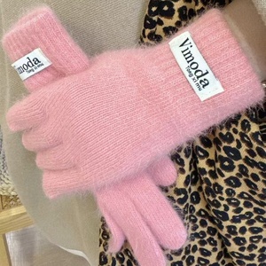 Gants chauds tricotés de style coréen pour femmes <span class=keywords><strong>hiver</strong></span> résistant au froid doublé polaire épaissi fourrure de lapin plaine sans doigts pour le toucher décontracté - Product Image 1