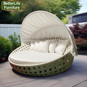 Lit <span class=keywords><strong>de</strong></span> repos circulaire <span class=keywords><strong>de</strong></span> jardin en rotin blanc avec auvent pour hôtel et extérieur - Product Image 6
