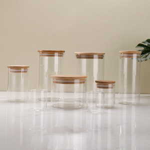 ขวดโหลแก้วบอโรซิลิเกตทรงสูงพร้อมฝาไม้ไผ่สำหรับเก็บลูกอมน้ำตาลและเครื่องเทศ - Product Image 6