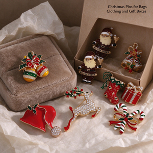 Broches Esmaltados Navideños de Lujo, Lindos, con Diseño de Santa Claus, Muñeco de Nieve y Campana, con Pedrería, Pin Metálico 3D para Bolsos, Solapas y Ropa - Product Image 2