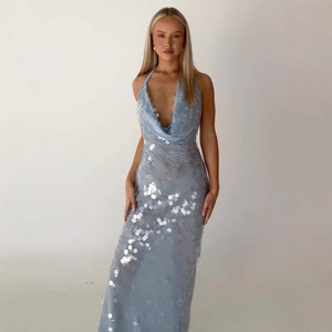 Vestido Halter sin Espalda, Ropa de Mujer Más Vendida, Moda Sexy con Lentejuelas Largas - Product Image 1