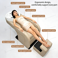 Nouveau Fauteuil de Lavage Capillaire Moderne avec Massage et Bac en Céramique pour Salon de Coiffure et Barbier