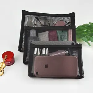 Tas Kosmetik Jala Hitam Wanita Tas Penyimpanan Organizer Rias Ritsleting Bening Bepergian Tas Cuci Kecantikan