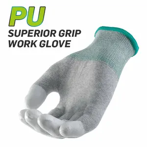 Gants antistatiques en PU tricotés en fibre de carbone 13G avec écran tactile personnalisé enduits des doigts pour la sécurité des travaux de construction