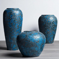 Vase de sol surdimensionné bleu peint, pot à fleurs glamour haut, vase à fleurs pour la décoration de la maison