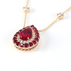 Collar de Oro <span class=keywords><strong>Real</strong></span> de 10K con Rubí Cultivado en Laboratorio, Collar con Colgante de Rubí y Moissanita para Mujer - Product Image 5