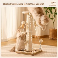 Tour d'escalade robuste tout-en-un pour chat en panneaux de fibres de bois densifiés avec texture anti-chute et design de perchoir intégré