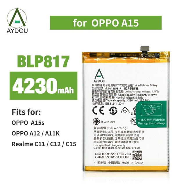 AYDOU LiPo Polymer Smartphone Battery for OPPO BLP817 OPPO A15 4230mAh OEM Grade