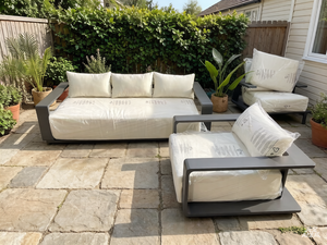 Modern Eco-Friendly 3 Seat Aluminum & Teak Wood Sofa Lounge and Armchair Set with Weather Resistant Outdoor Patio Seating - Product Image 1