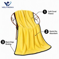 Serviette pour animaux de compagnie en polaire corail, séchage rapide, absorbante, douce et moelleuse, pour chien et chat, jaune avec bordure noire, plusieurs tailles de 30x30 à 70x140 cm