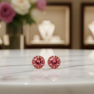 Pendientes de Oro Rosa con Incrustaciones de Piedras Rojas en Forma de Flor, Diseño de Garras, Joyería Romántica para Uso Diario de Mujer - Product Image 2