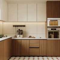 Ensemble complet d'armoires de cuisine en contreplaqué au design moderne personnalisable avec finition mélamine, 5+ tiroirs, montage mural, évier, robinet et tiroir de rangement