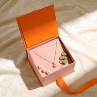 Dossiers rigides écologiques à couvercle rabattable orange, personnalisables avec logo, fermeture à ruban, pour cadeaux, avec doublure en velours, pour bijoux fins, vente en gros