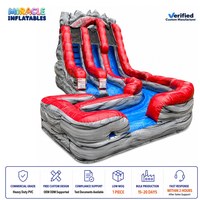 Toboggan aquatique gonflable Roaring Thunder pour enfants, toboggan double voie en PVC avec virage en L et piscine pour jardin
