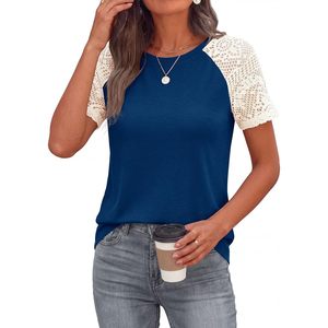 Camiseta de Verano para Mujer FOXA, con Manga Raglán de Encaje, Estilo Casual, Básica, Transpirable, de Algodón Tejido, Blusa de Moda Primavera - Product Image 6