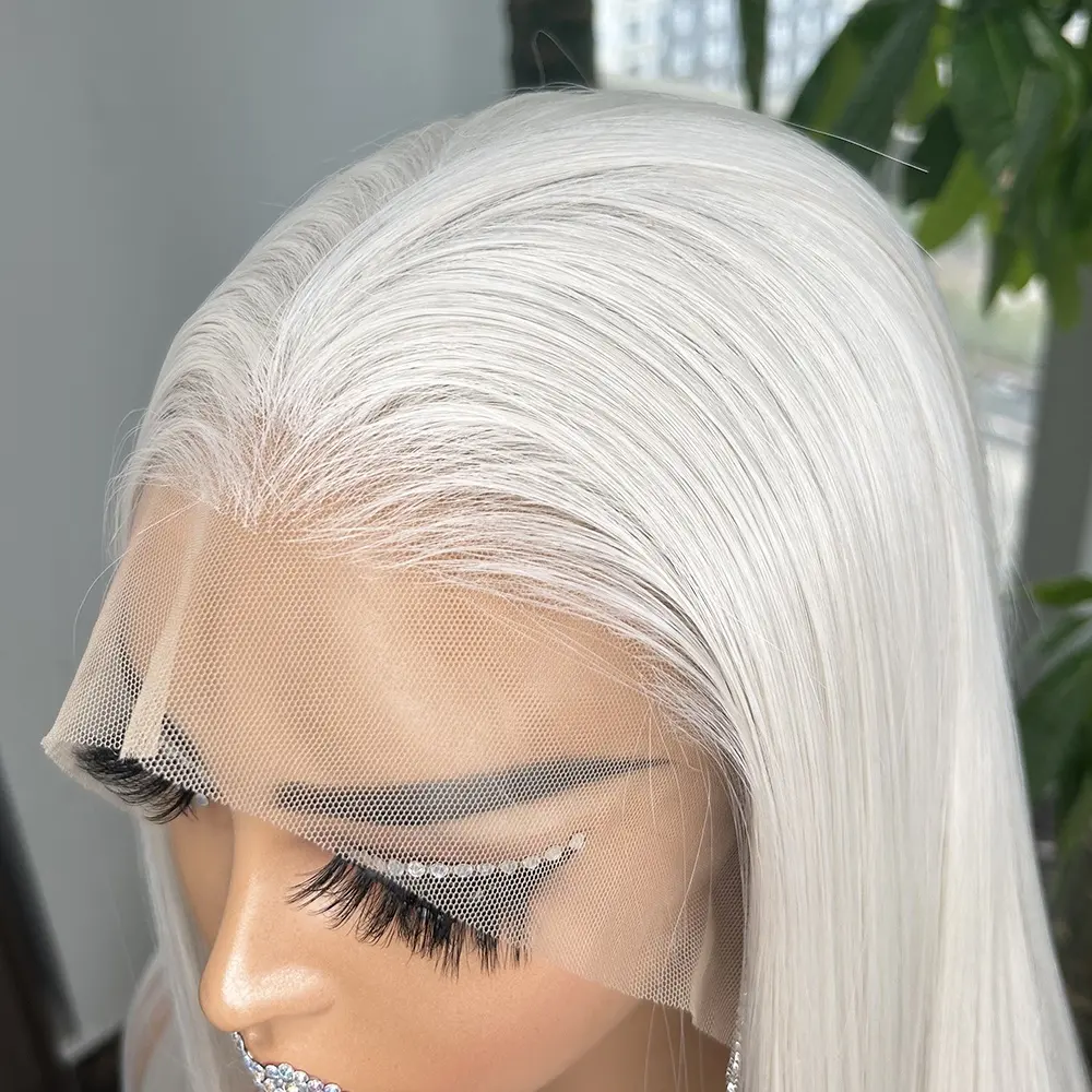 2023 Long Silky Straight Platinum Color 13x6 Heat Resistant Synthetic Lace Front Wigs For Black Women Pre-Plucked Hairline