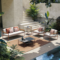 Ensemble de mobilier de patio en rotin 3 pièces, table et chaises de bistrot pour balcon extérieur, canapé tressé pour terrasse, salon de thé ou café