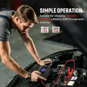 Cargador de Batería Inteligente para Automóvil y Motocicleta de 12V/15A 24V/10A para Baterías de Plomo-Ácido - Product Image 4