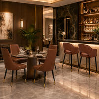 Ensemble de table et de chaises de restaurant commercial moderne avec chaises rembourrées en cuir PU marron pour hôtels, bars, centres commerciaux, cafés