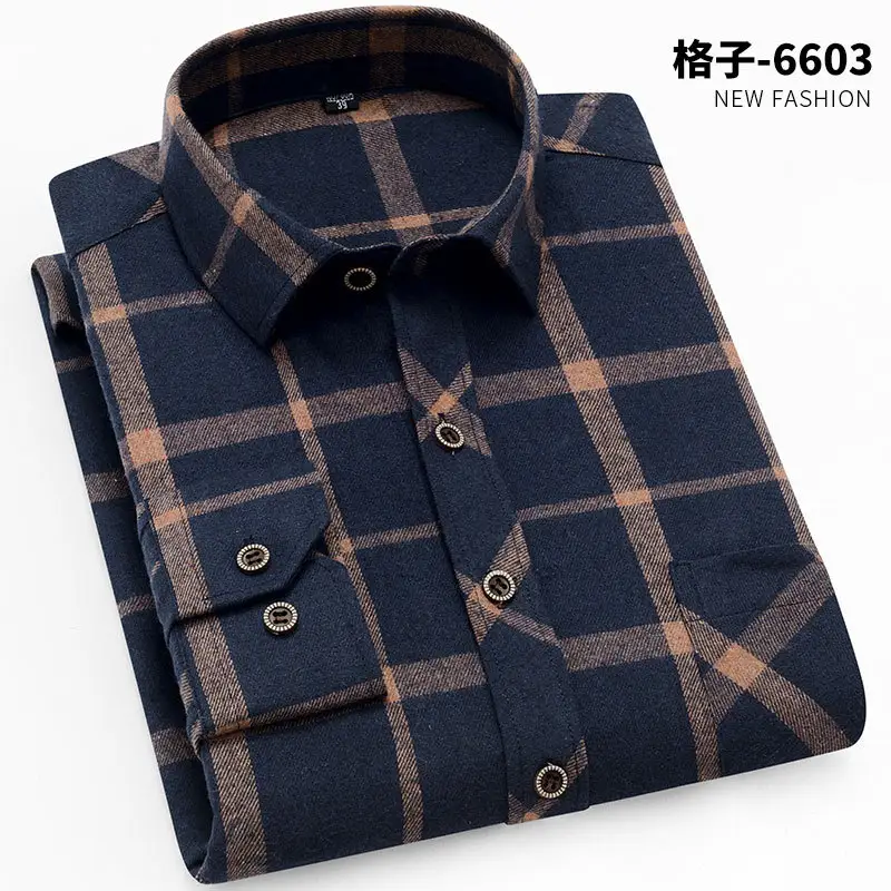 Men's Brushed Plaid Streetwear Long Sleeve Casual Slim Plus Size With Button Up Shirt