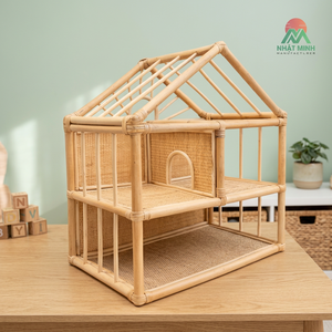 Casa de Muñecas de Bambú y Ratán, Material Natural, Hecha a Mano, Casa en Miniatura para el Juego Imaginativo de los Niños - Product Image 4
