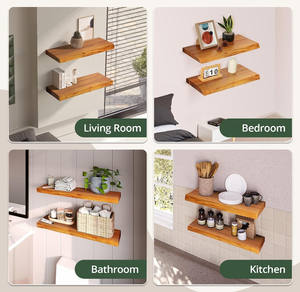 2 देहाती एसिशिया लाइव एज फ्लोटिंग अलमारियों का गर्म विक्रय सेट आधुनिक लकड़ी की दीवार-घुड़सवार अलमारियों हाथ से चित्रित तकनीक - Product Image 5