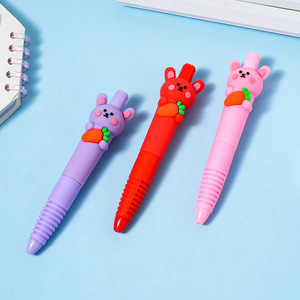 Carrot Rabbit Ballpoint Pen 0.5mm Black Ink Metal Tip Rubber Grip Student Office Stationery - Product Image 3