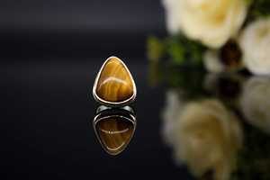 Natural Gemstones <b>Handmade</b> 925 Sterling Silver Tiger Eye Pear Shape Ring Classic Style High Quality Real Stone <b>Jewelry</b> for Girls - Product Image 3