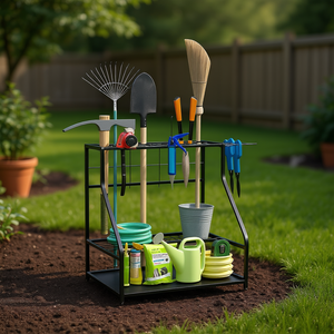 Organizador de Herramientas de Jardín con Marco Metálico, Recubrimiento en Polvo Negro, Soporte de Almacenamiento Independiente para Herramientas de Exterior - Product Image 2