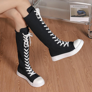 Sneaker en toile respirante à la mode pour femmes-Bottes au genou <span class=keywords><strong>Plain</strong></span> Flat Zipper Design pour toutes les saisons-Hiver Été Automne Printemps - Product Image 2