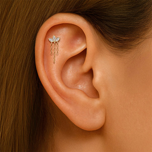 Boucle d'oreille piercing barbell en argent sterling S925, forme goutte d'eau lisse, avec pampille et zircon 5A marquise à dos plat - Product Image 5
