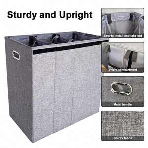 Foldable Laundry <b>Basket</b> Organizer Laundry Hamper <b>Large</b> Sorter Three Grids Collapsible Folding <b>Basket</b> for Dirty Clothes - Product Image 4