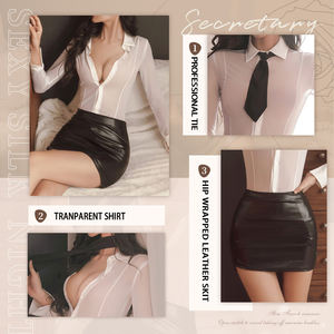 Sexy Lingerie Rollenspel Office Lady Secretaresse Kostuum Wit Shirt Pu Lederen Mini Rok Bed Kamer Sexy Kleding 4-delige Set 7037 - Product Image 3