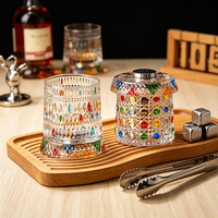 Verre à whisky rotatif de luxe et tasse à bière en cristal avec base en verre, design peint à la main – Verre à spiritueux raffiné pour la maison, anti-stress