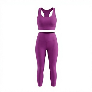 Women Solid <b>Purple</b> Yoga Set 2 Piece Racerback Sports Bra High Waist Full Length Leggings <b>Crop</b> <b>Top</b> - Product Image 1